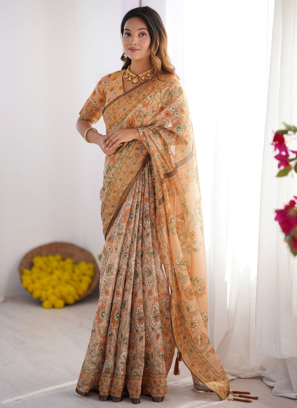 Cream Handloom Cotton Contemporary Saree Printed S16973
