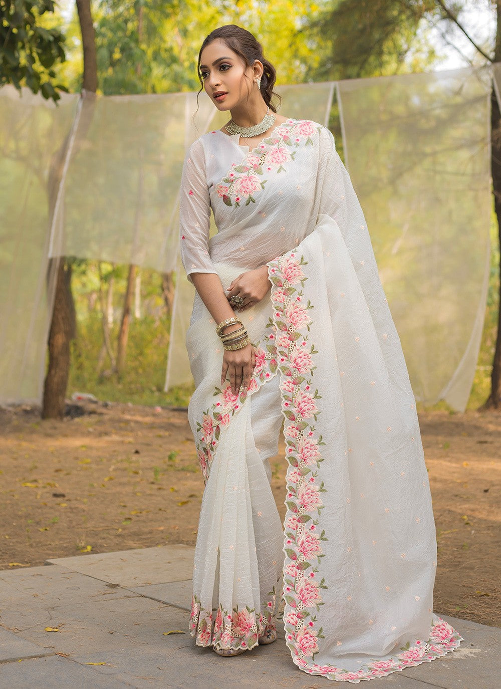 Classic Saree Printed White Crush S12551