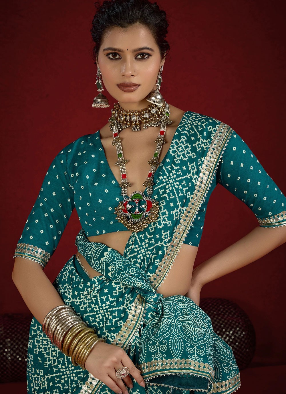 Morpeach Silk Designer Saree Border Work, Lace, Printed S17118