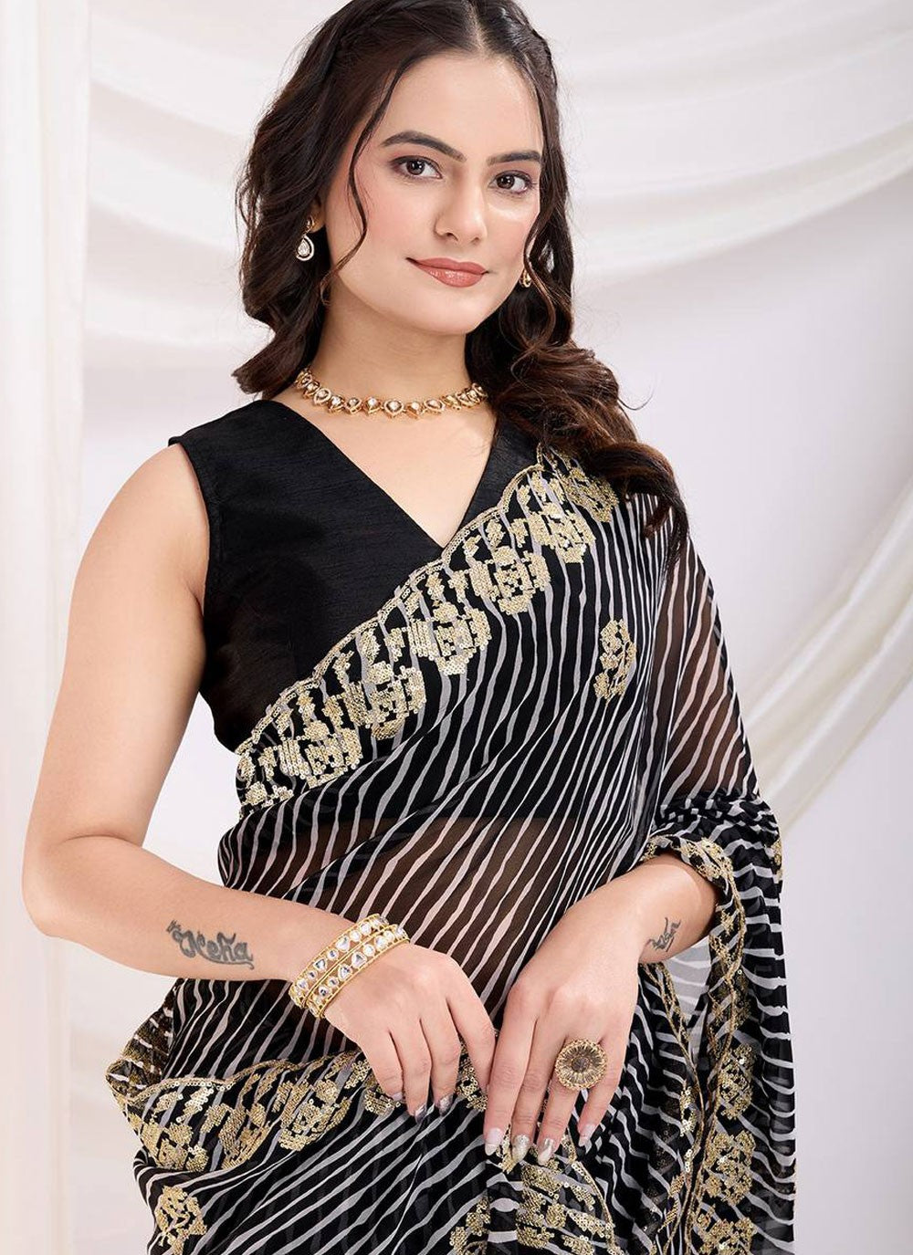 Trendy Saree Printed Black Georgette S12983