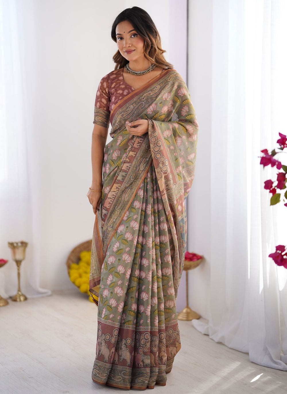 Grey Handloom Cotton Contemporary Saree Printed S16968