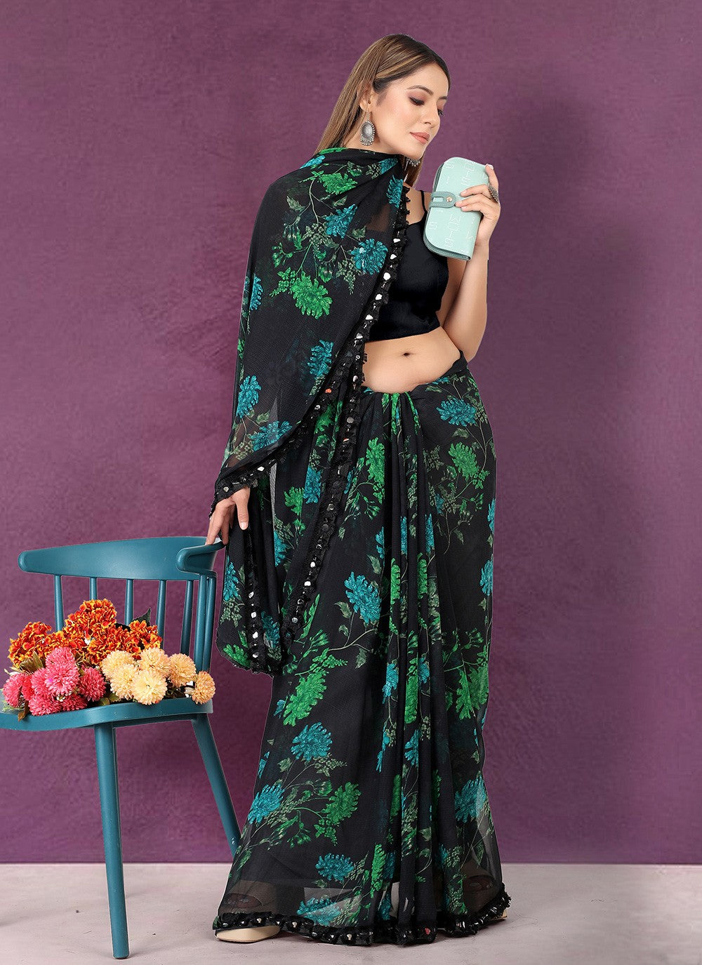 Trendy Printed Chiffon Saree - S3416