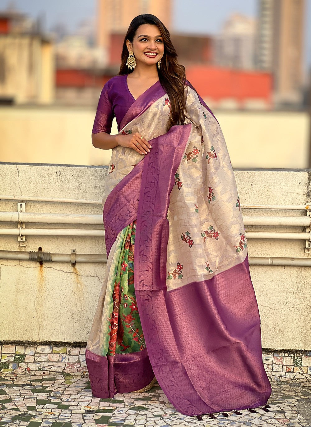 Printed Cotton Purple Saree S14213