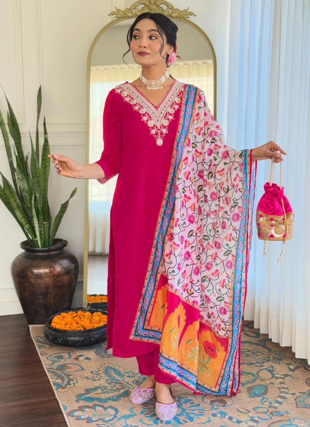 Embroidered Rayon Pink Salwar Suit T6042