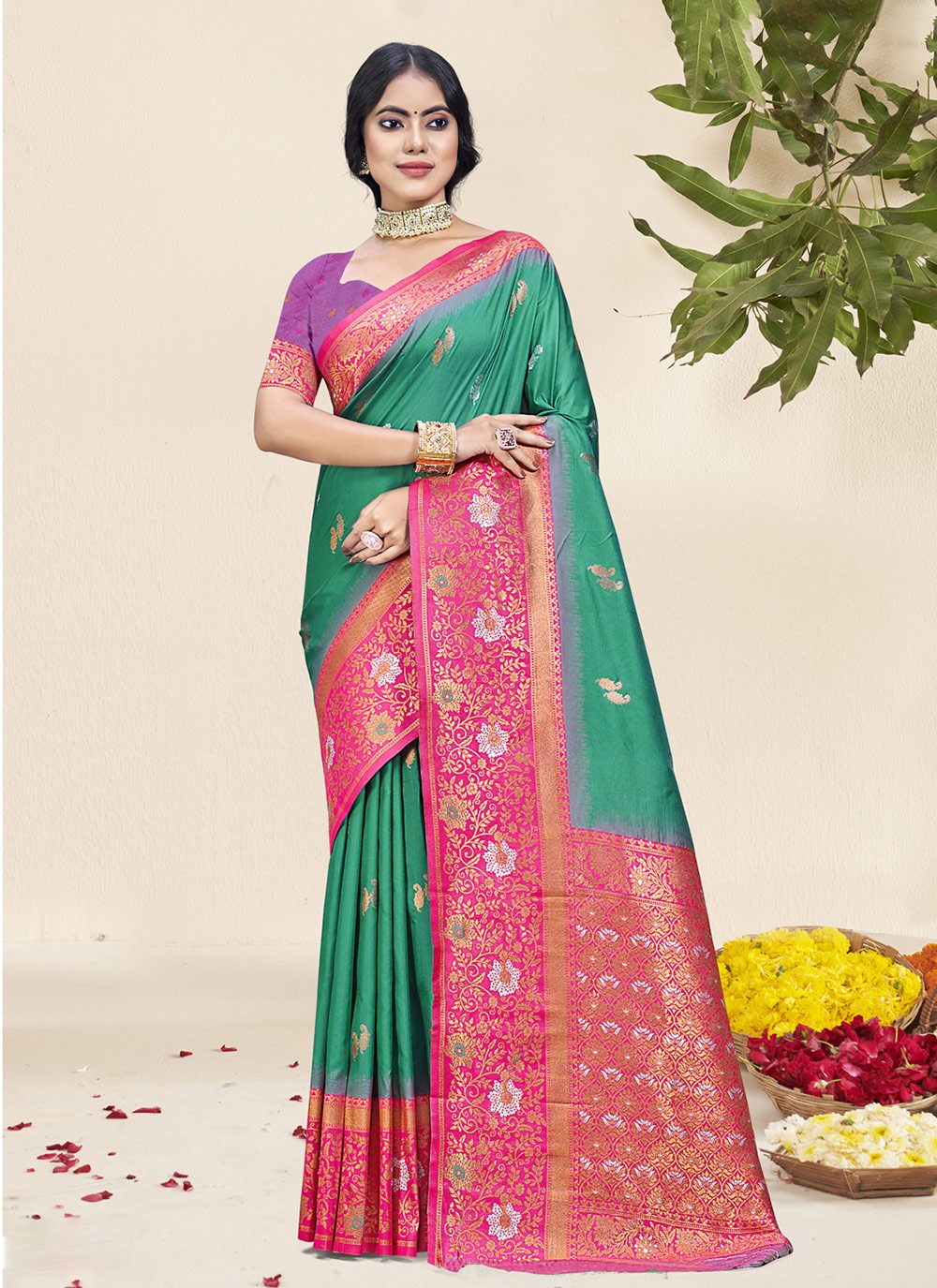 Classic Printed Silk Purple Saree - S11238