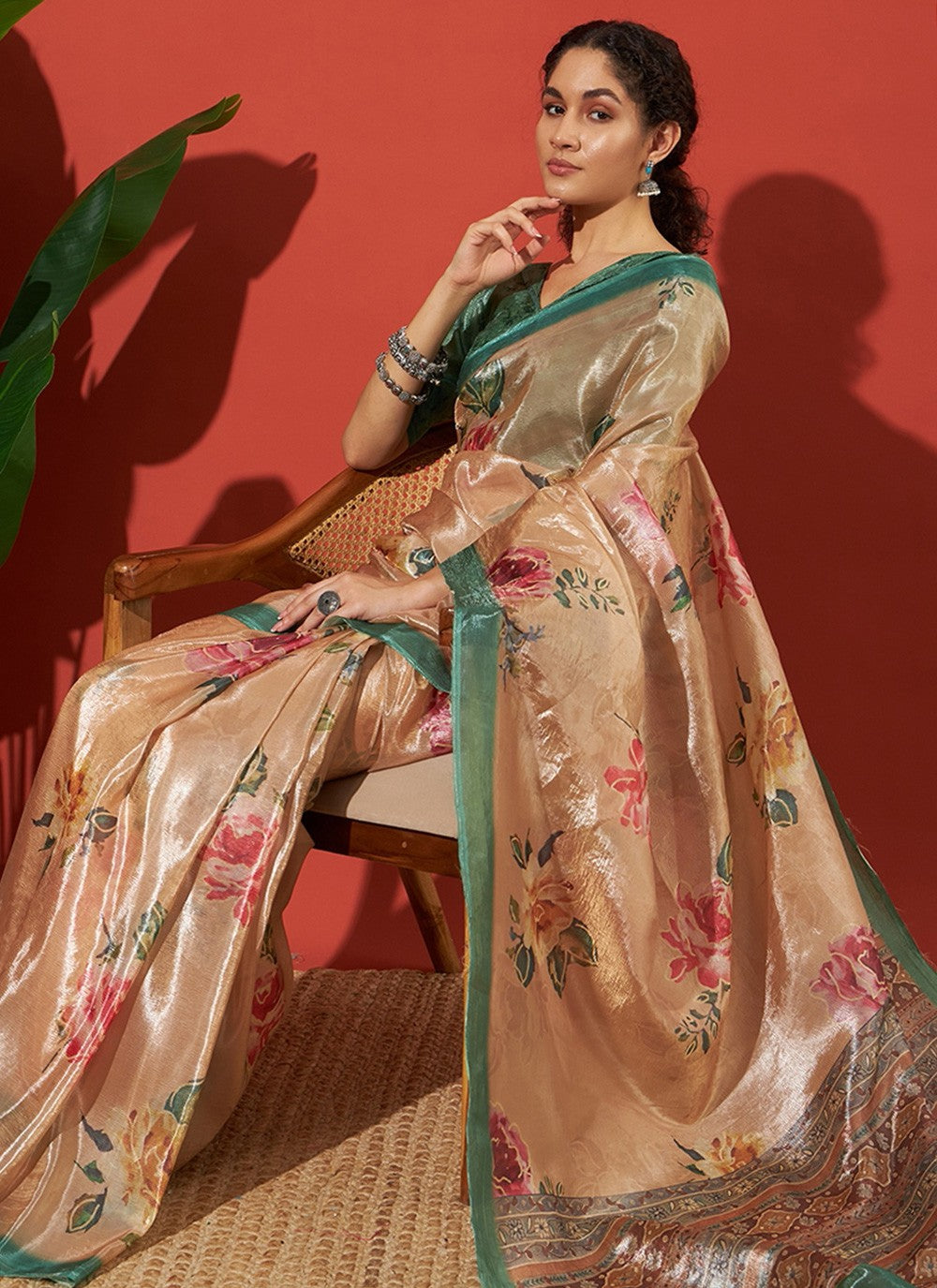Orange Tissue Classic Saree Printed S17703