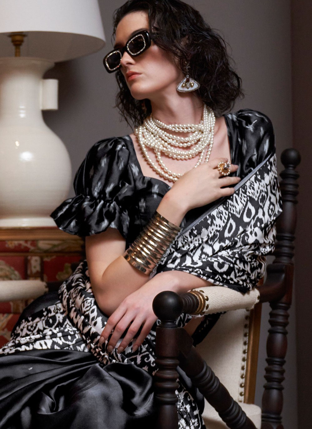Traditional Patola Print Black Pure Crepe Saree S12868
