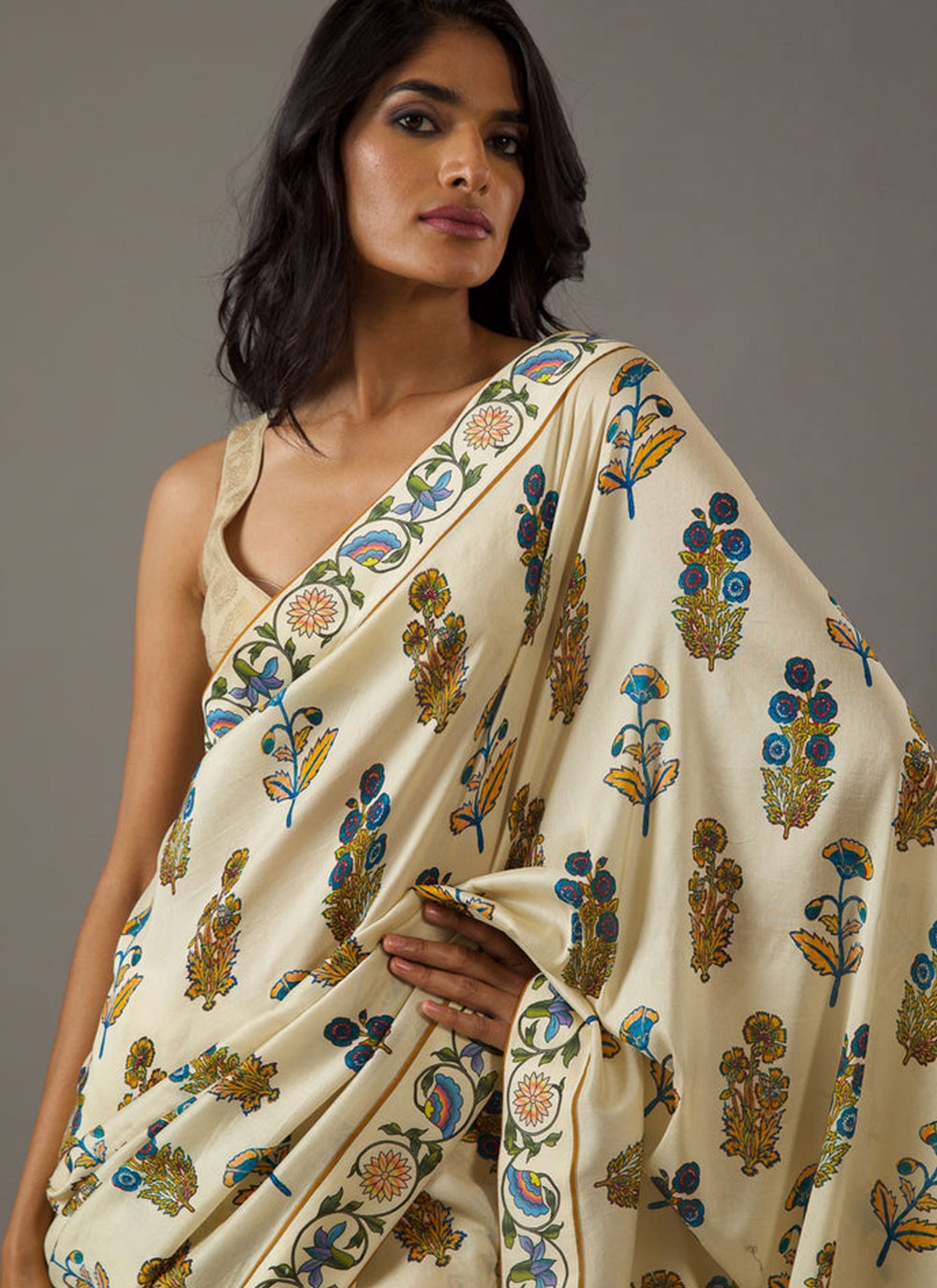 Trendy Saree Printed Beige Pure Crepe Saree S13575