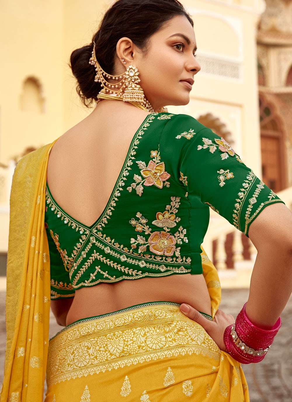 Weaving Zari Pure Dola Yellow Saree S14214