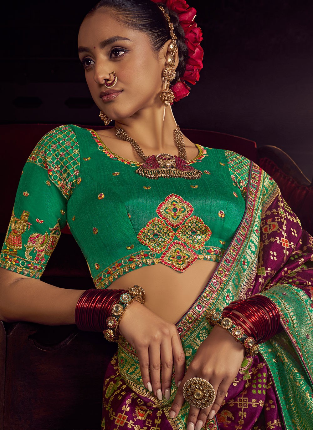 Purple Pure Dola Classic Saree Embroidered, Jacquard Work, Lace, Zari S17430