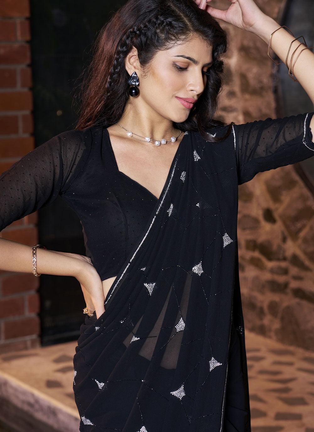 Cutdana, Swarovski Pure Georgette Saree - S11941
