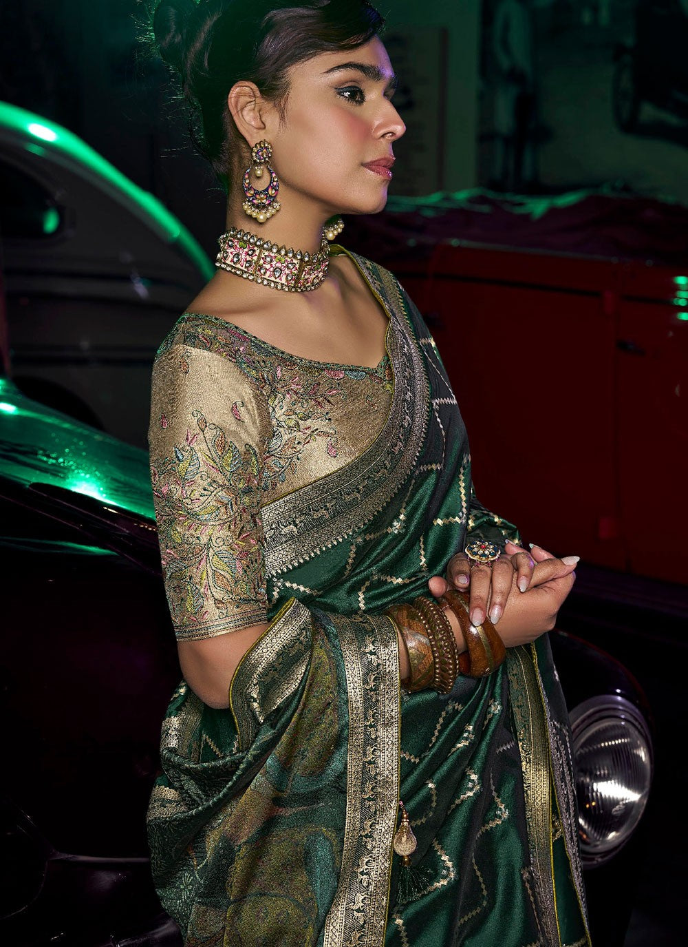 Green Pure Silk Trendy Saree Weaving Zari S19047