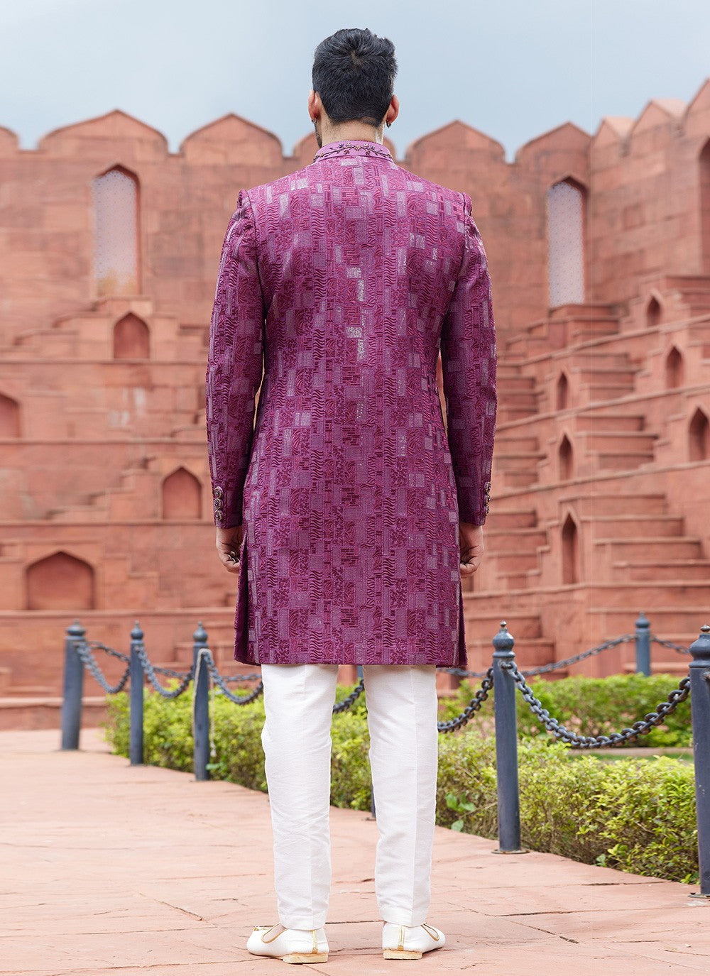 Embroidered Art Silk Purple Indo Western Sherwani - M6152