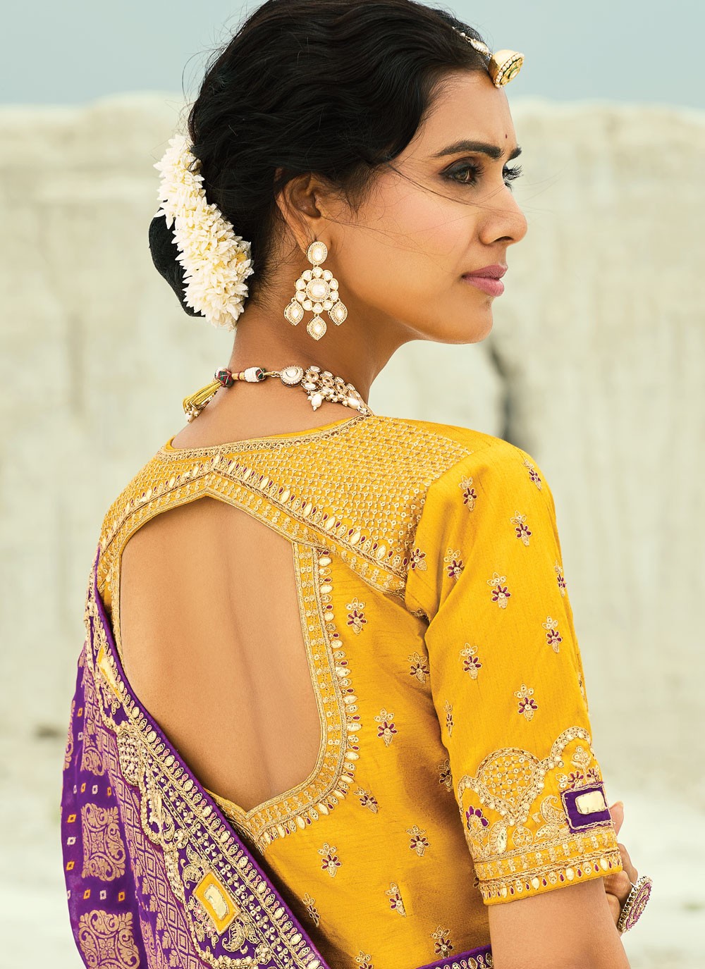 Purple Pure Georgette Contemporary Saree Bandhej, Cutdana, Embroidered, Fancy Work, Zari S19129