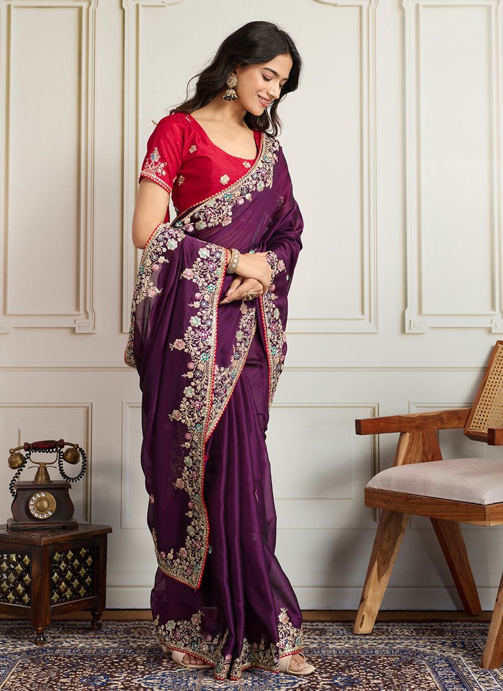 Purple Georgette Contemporary Saree Embroidered S19114