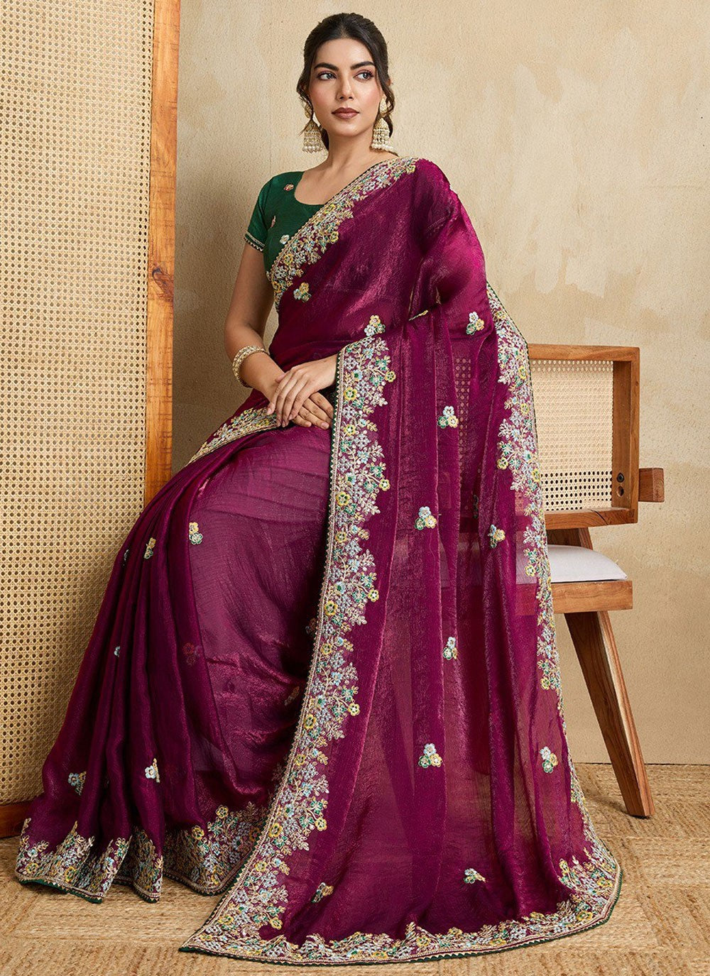 Purple Chiffon Contemporary Saree Embroidered S16189