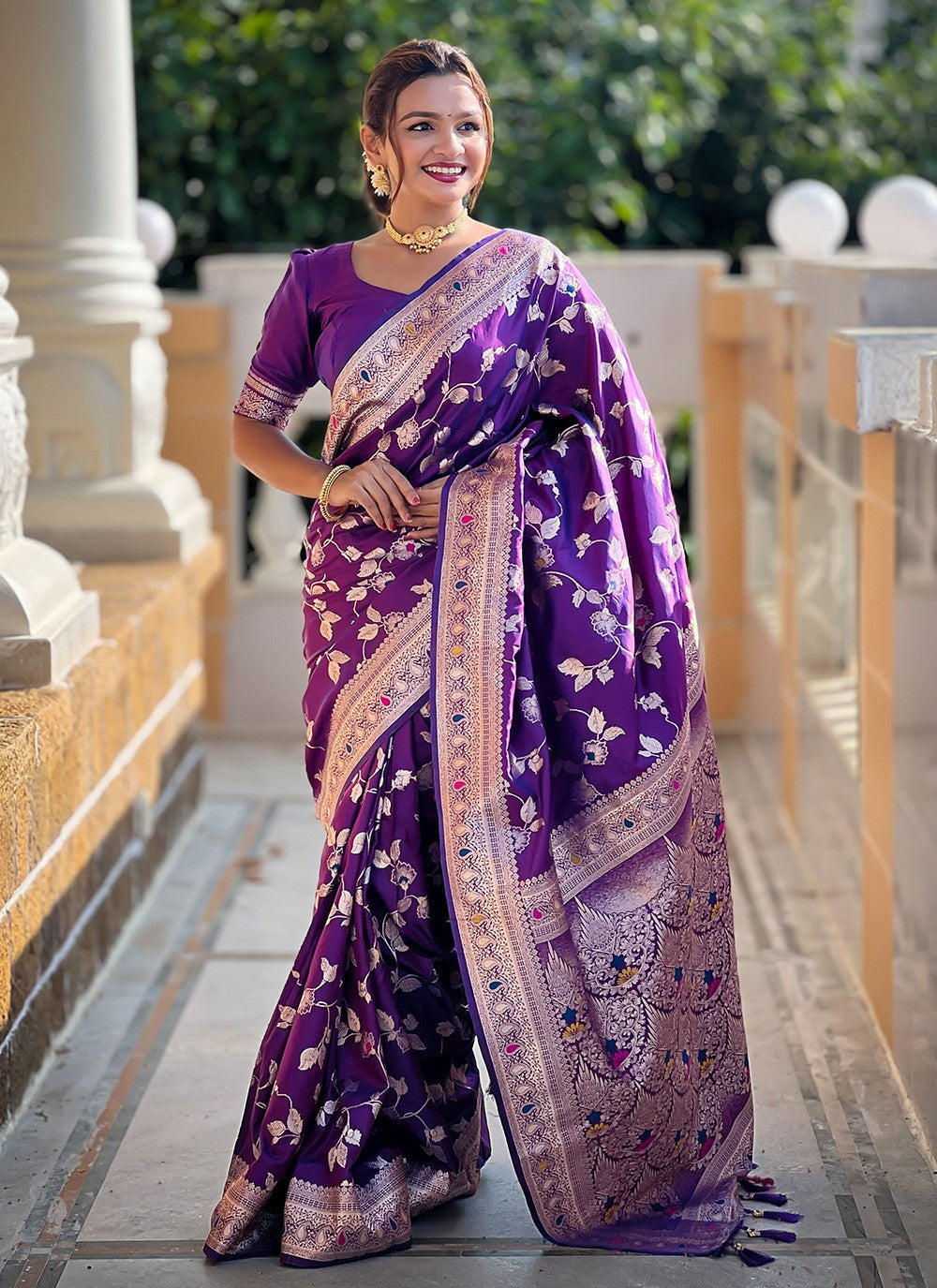 Purple Banarasi Silk Classic Saree Jacquard Work, Woven S16589
