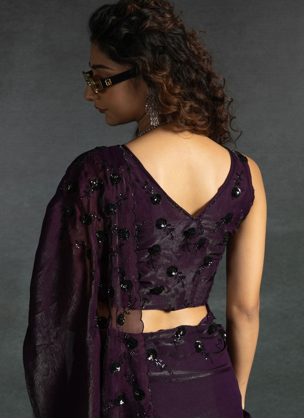 Cut Work Satin Silk Purple Classic Saree S14881