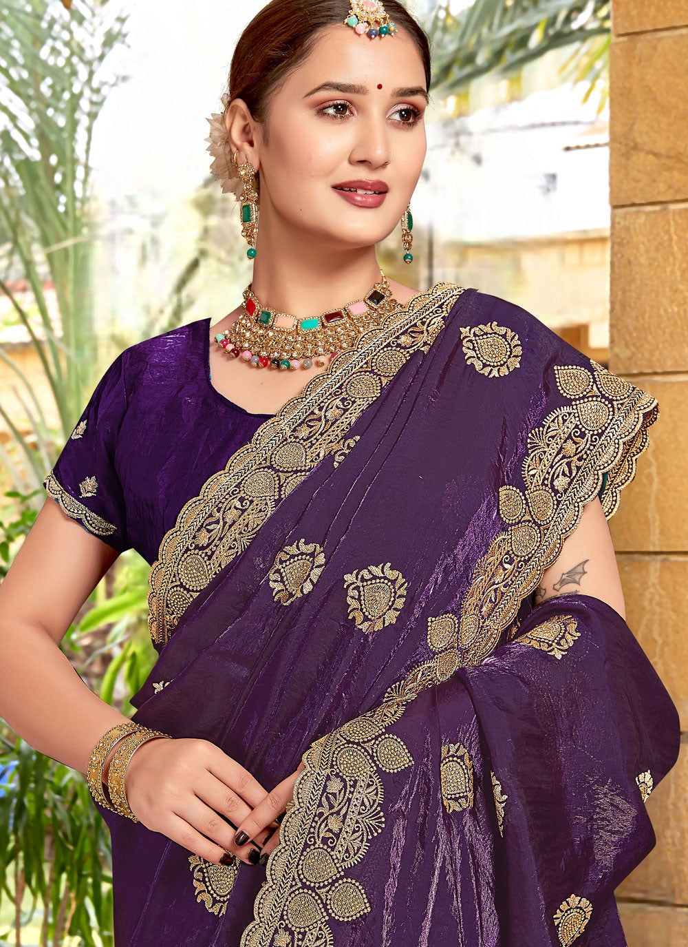 Embroidered Silk Purple Saree S14672