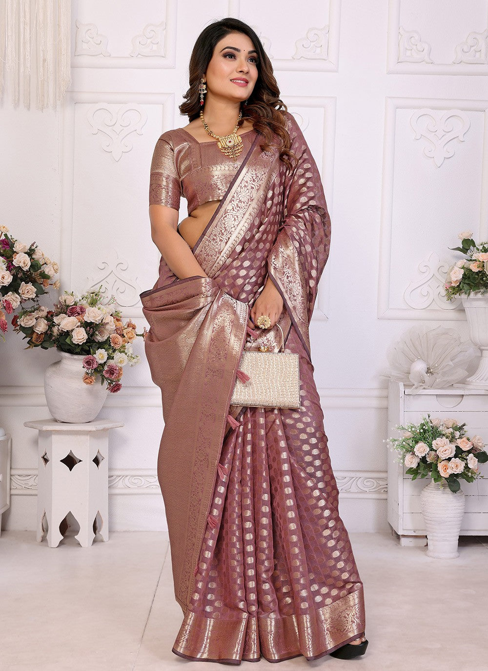 Trendy Saree Woven Purple Organza Saree S13600