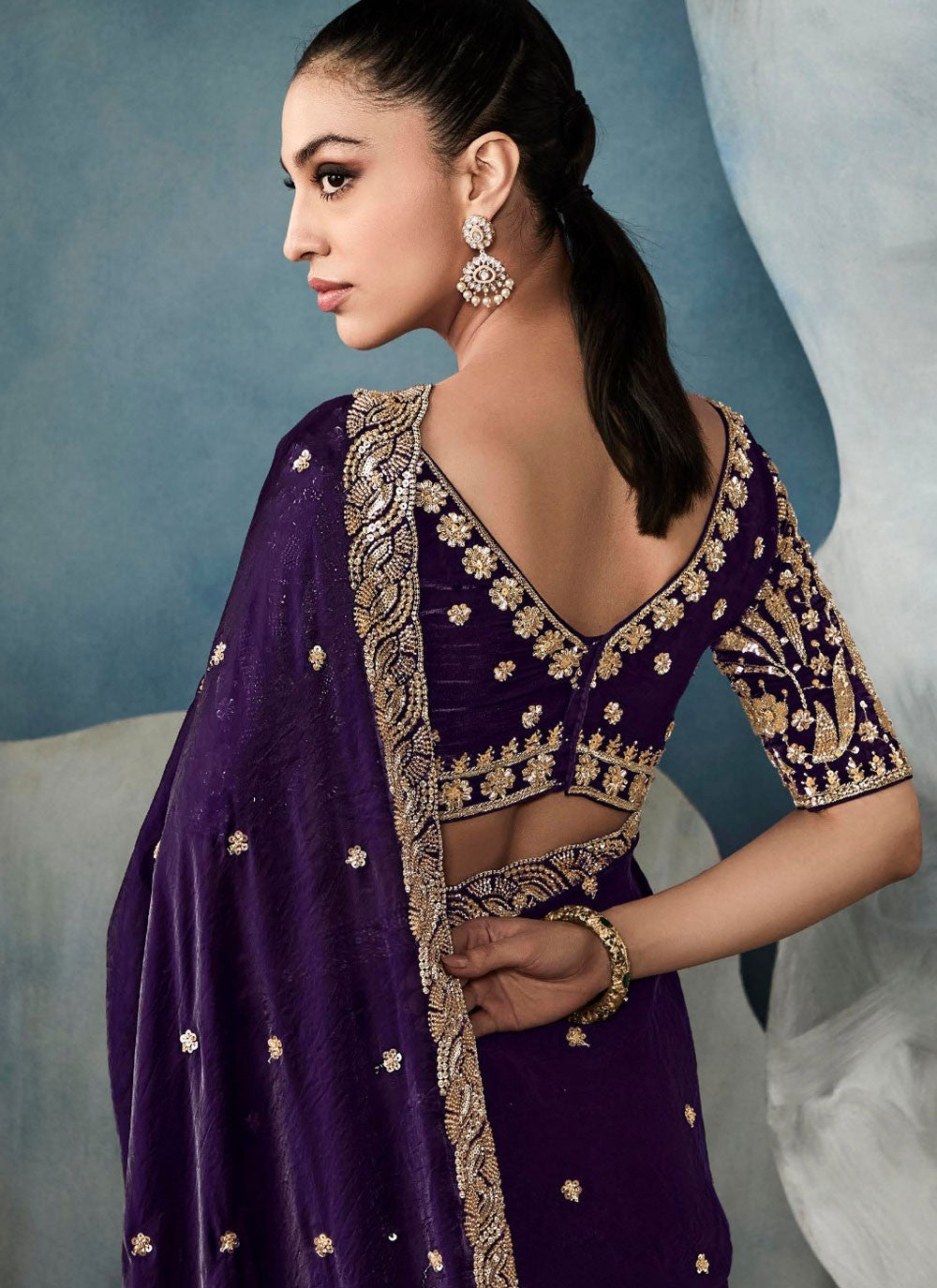 Cut Work Tissue Purple Traditional Saree S14869