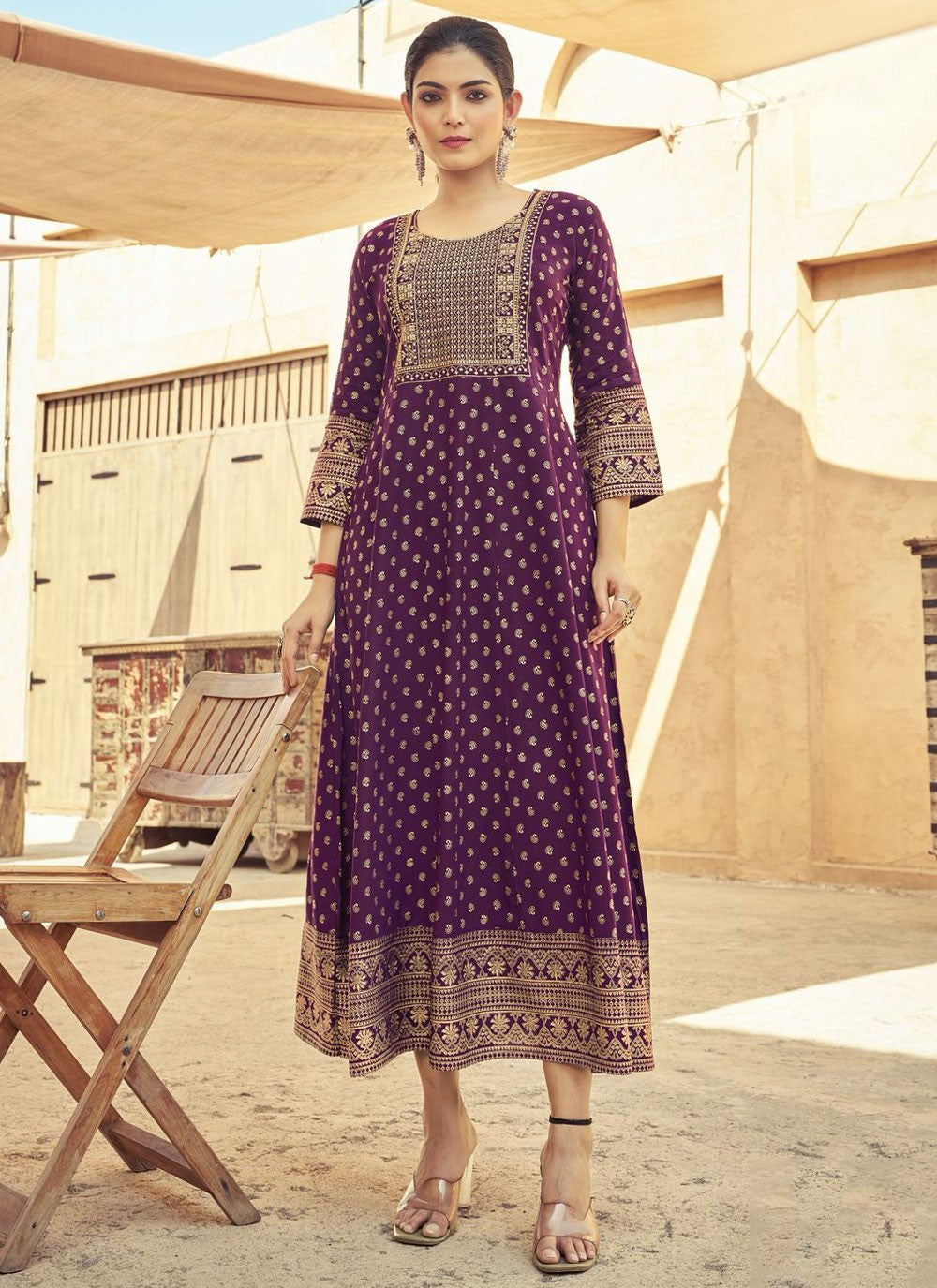 Embroidered Rayon Purple Gown G19839