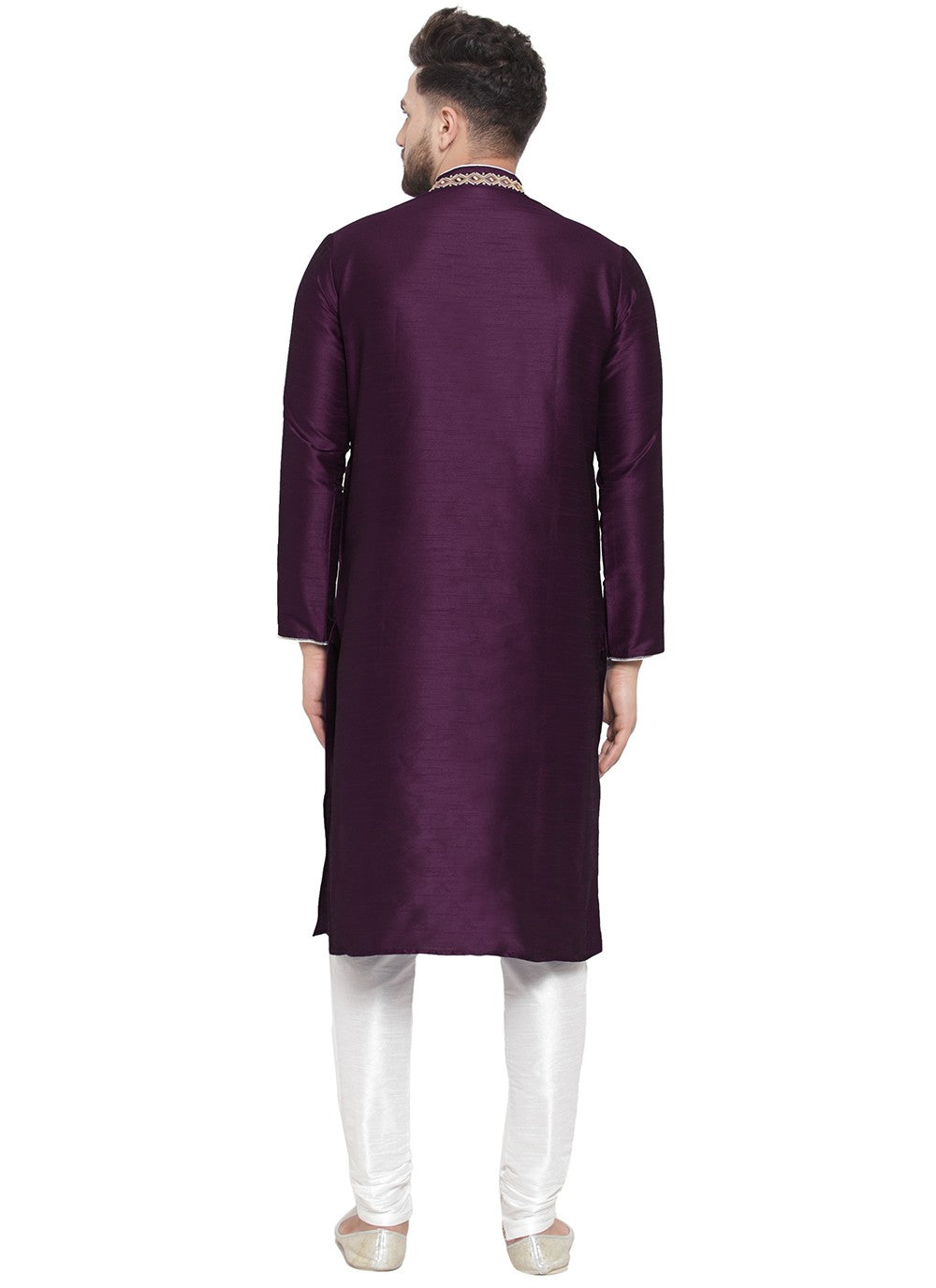 Embroidered Dupion Silk Purple Kurta Pyjama - M7336
