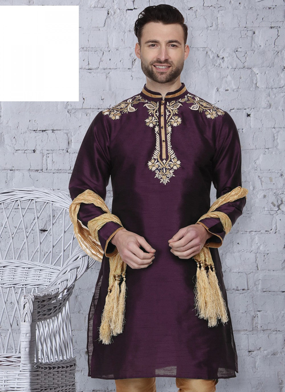 Embroidered Art Dupion Silk Purple Kurta - M1469