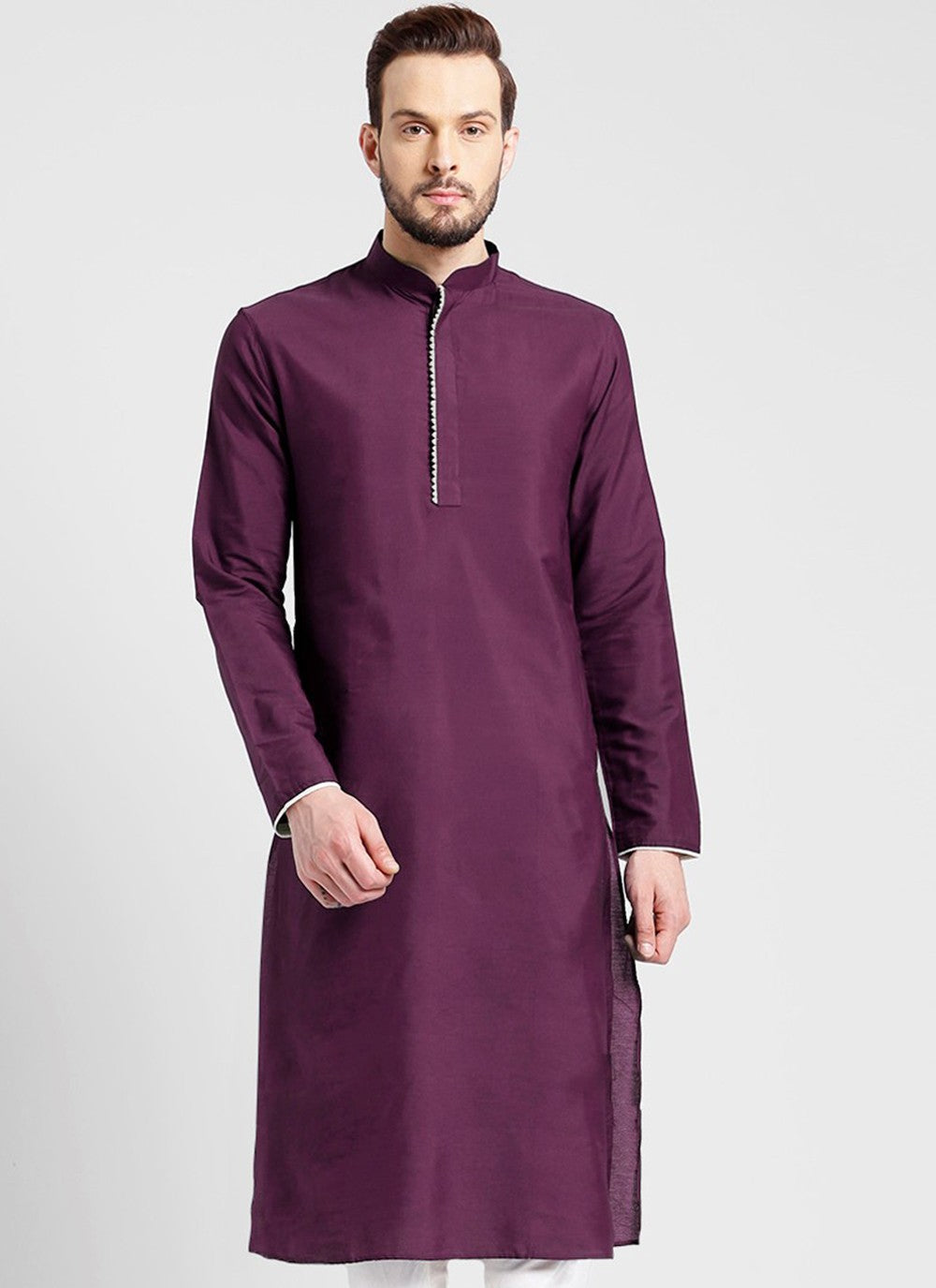 Embroidered Dupion Silk Purple Kurta - M2363