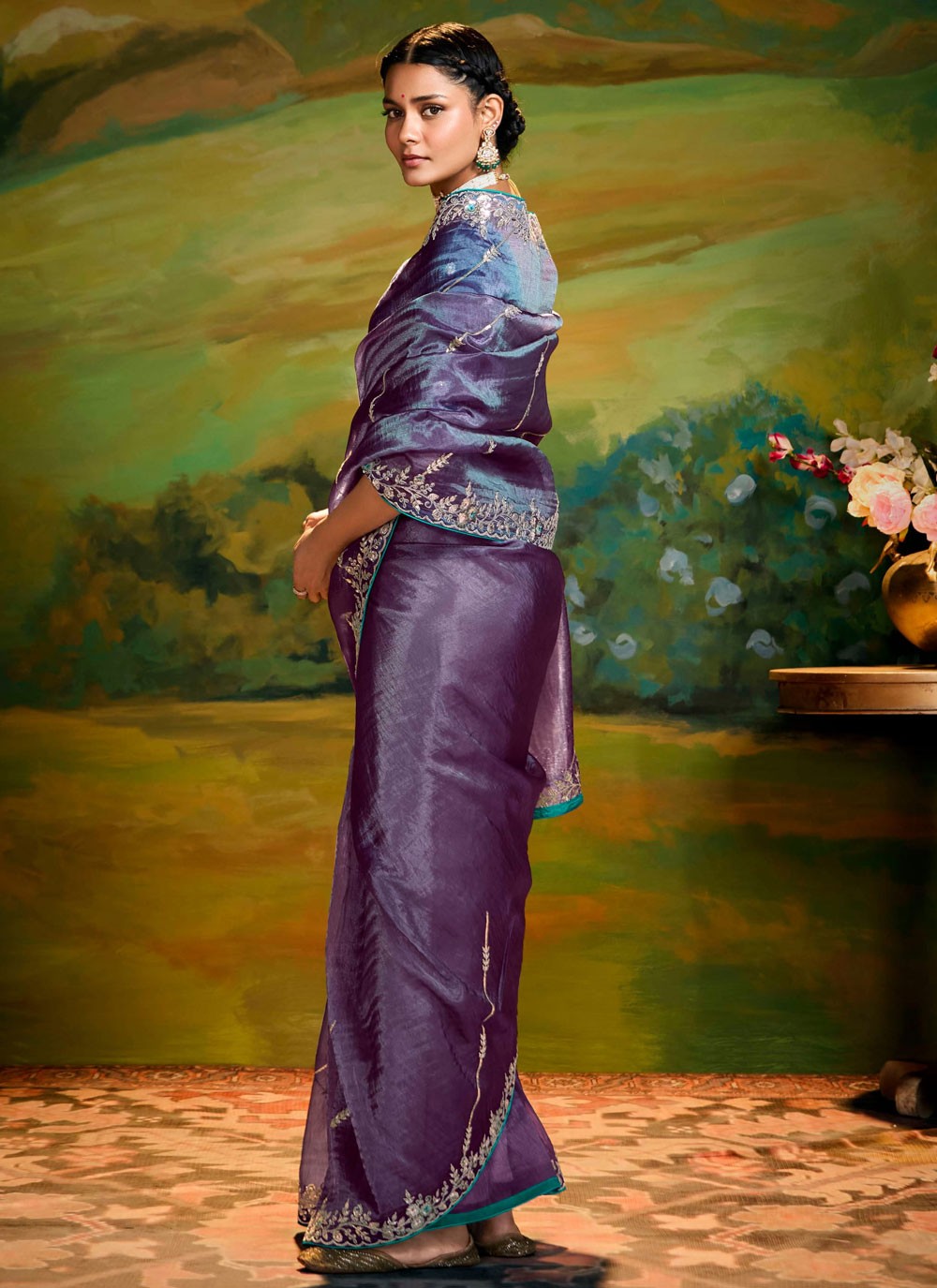 Embroidered Fancy Fabric Purple Classic Saree S15259