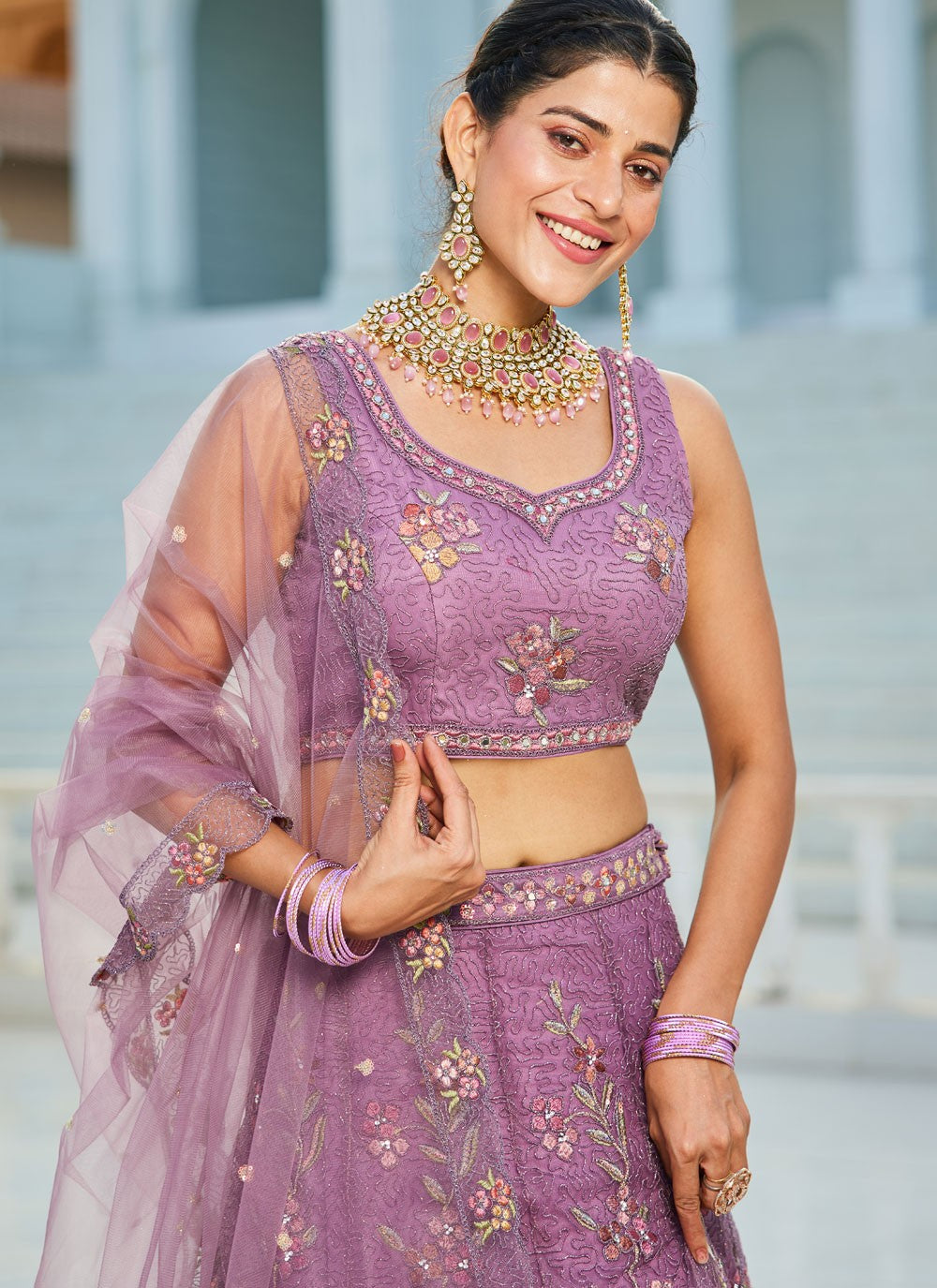 Beads Net Purple Lehenga - L3381