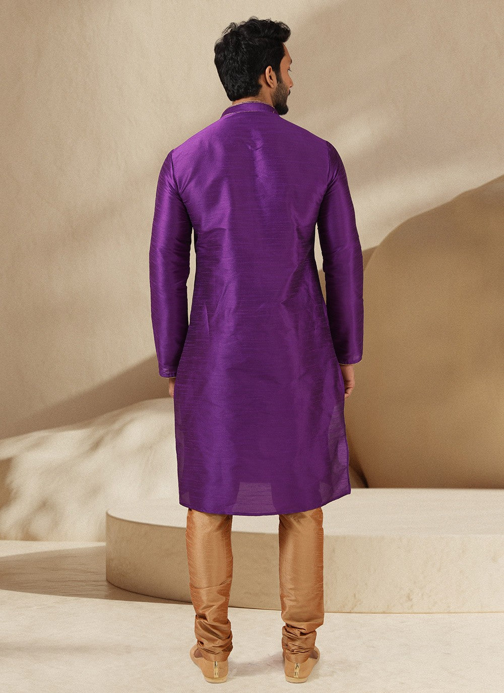Embroidered Banarasi Silk Purple Kurta Pyjama - M3244