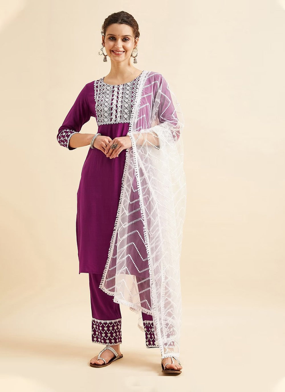 Rayon, Viscose Straight Suit - T1174