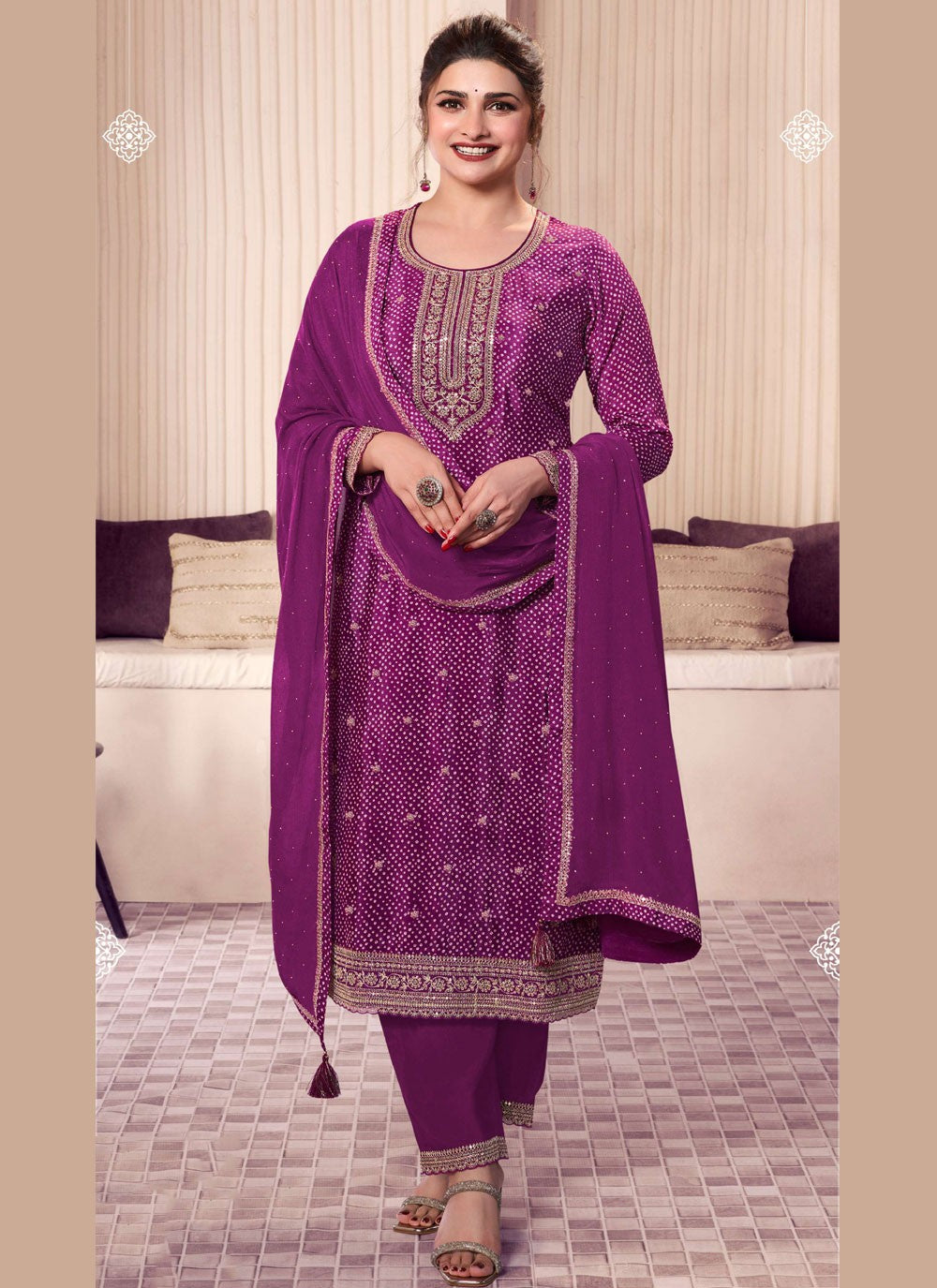 Salwar Suit Digital Print Purple Chinon T5513