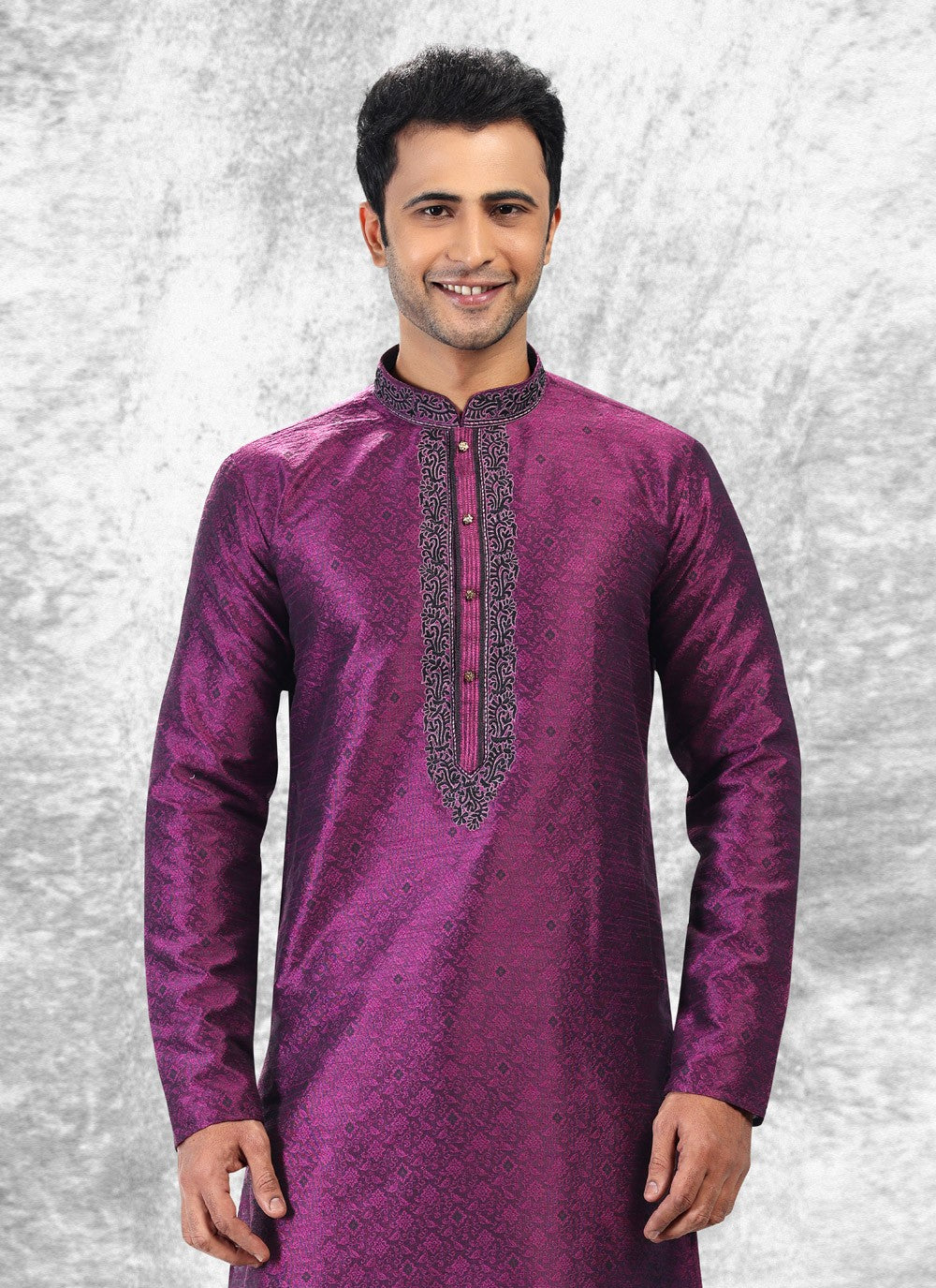 Fancy Work Brocade, Jacquard Silk Purple Kurta Pyjama - M4859
