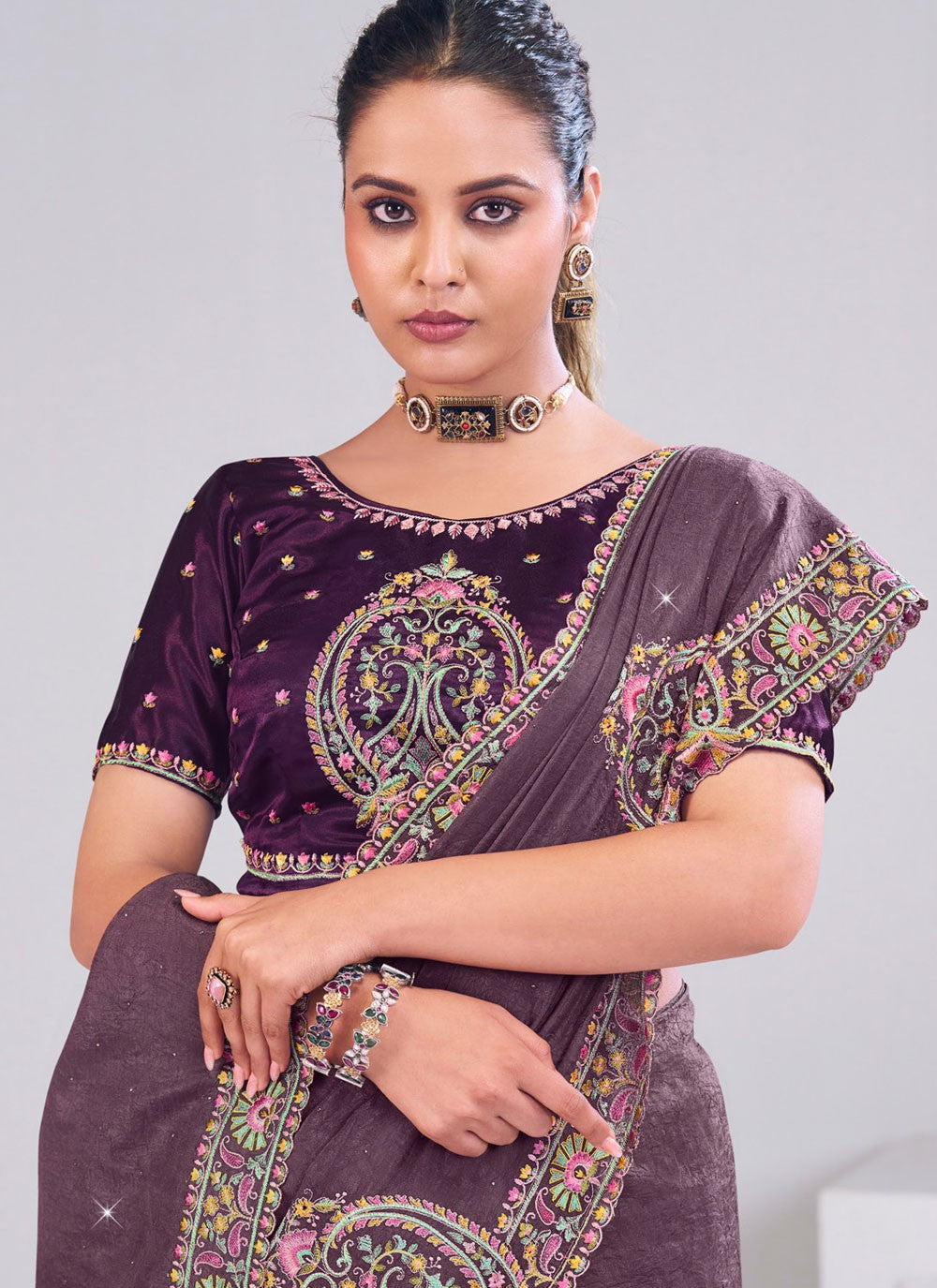 Purple Silk Classic Saree Fancy Work S19870