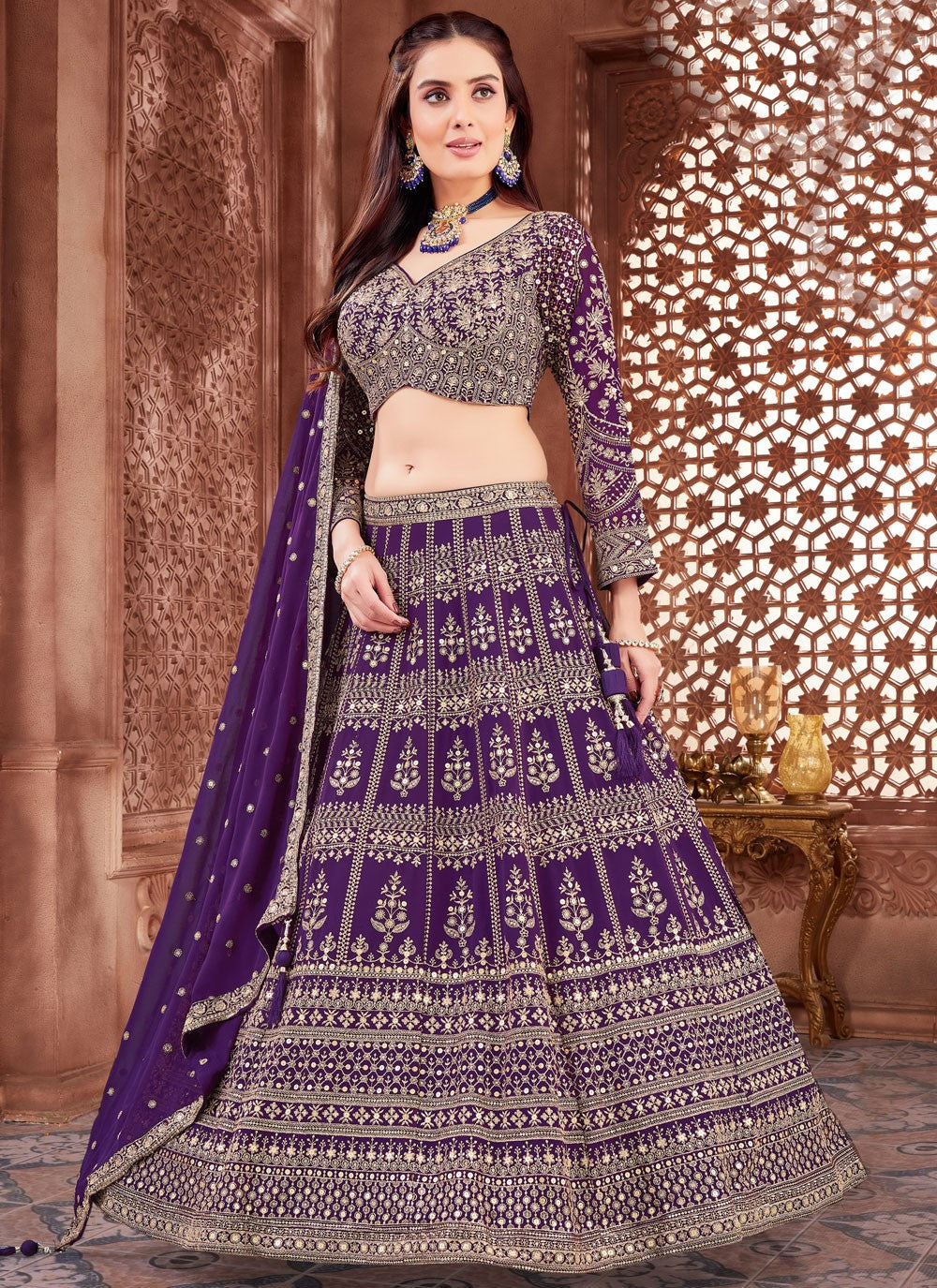 Embroidered Georgette Purple Readymade Lehenga Choli L3765