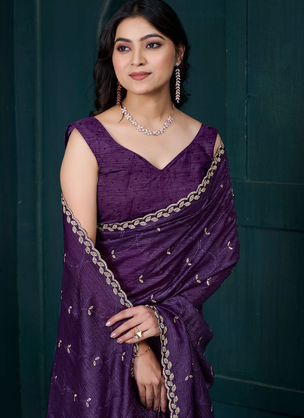 Diamond Crepe Silk Purple Classic Saree S15083