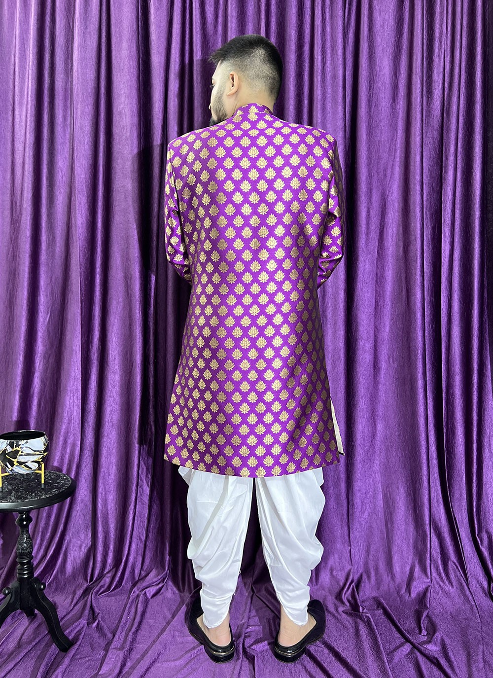 Fancy Work Jacquard Purple Indo Western - M5697