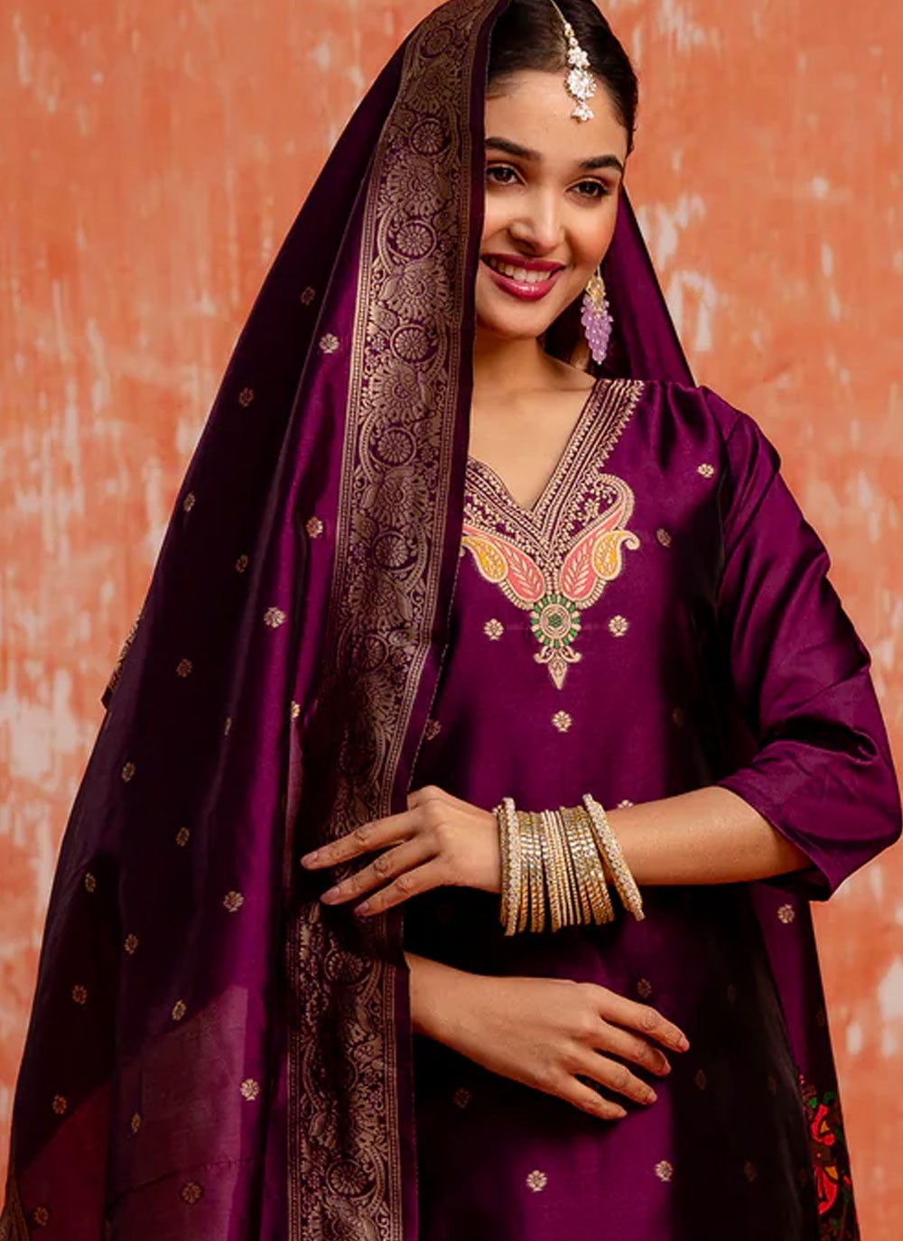 Jacquard Work Cotton Silk Purple Salwar Suit T6150