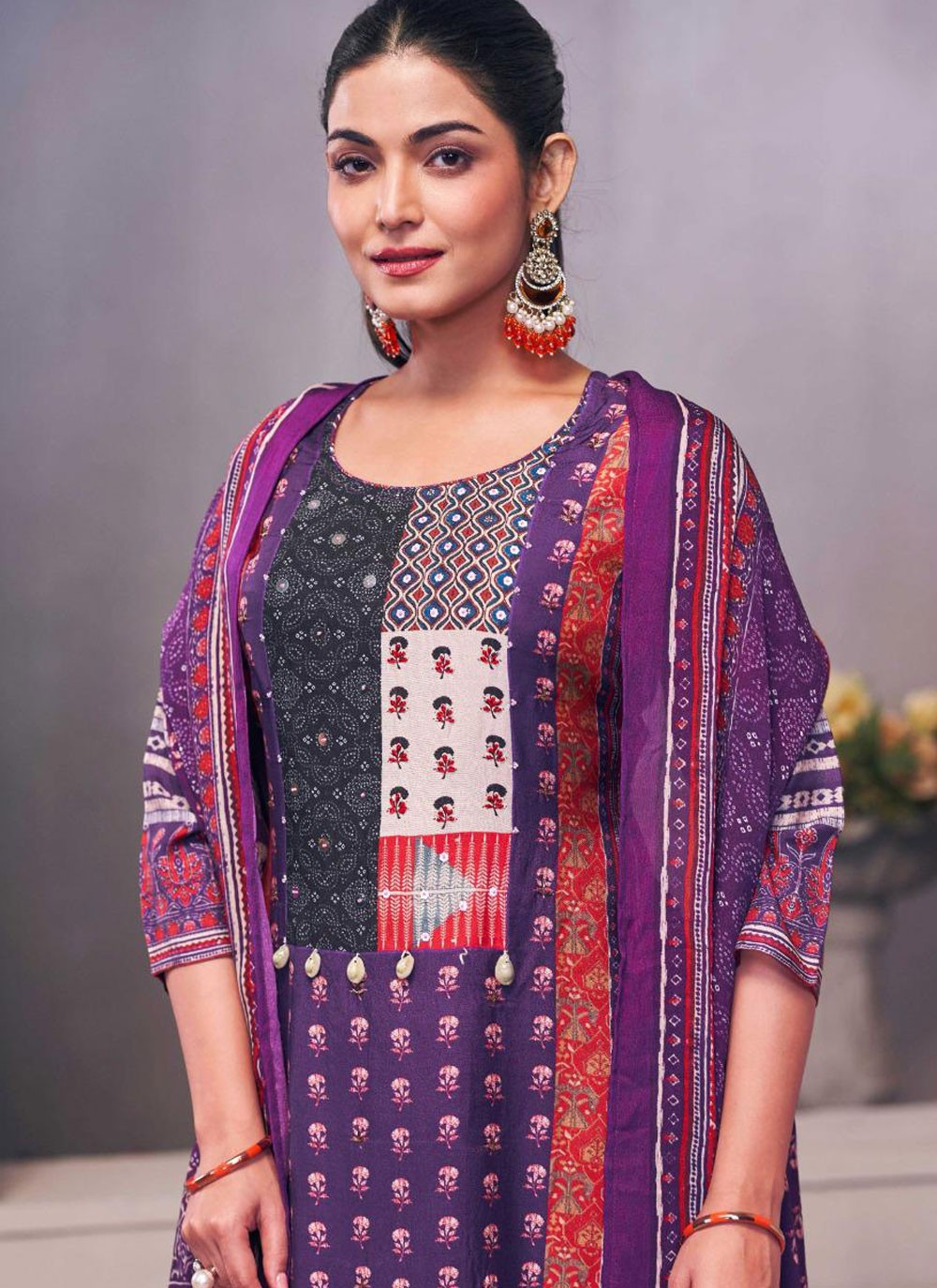Salwar Suit Embroidered Purple Muslin T5153