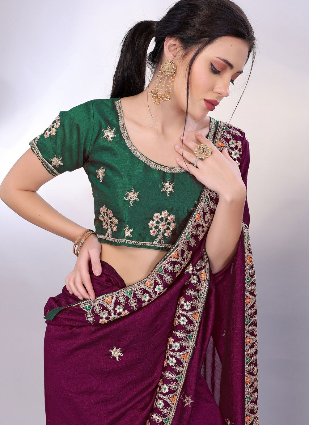 Embroidered Silk Purple Saree S14060
