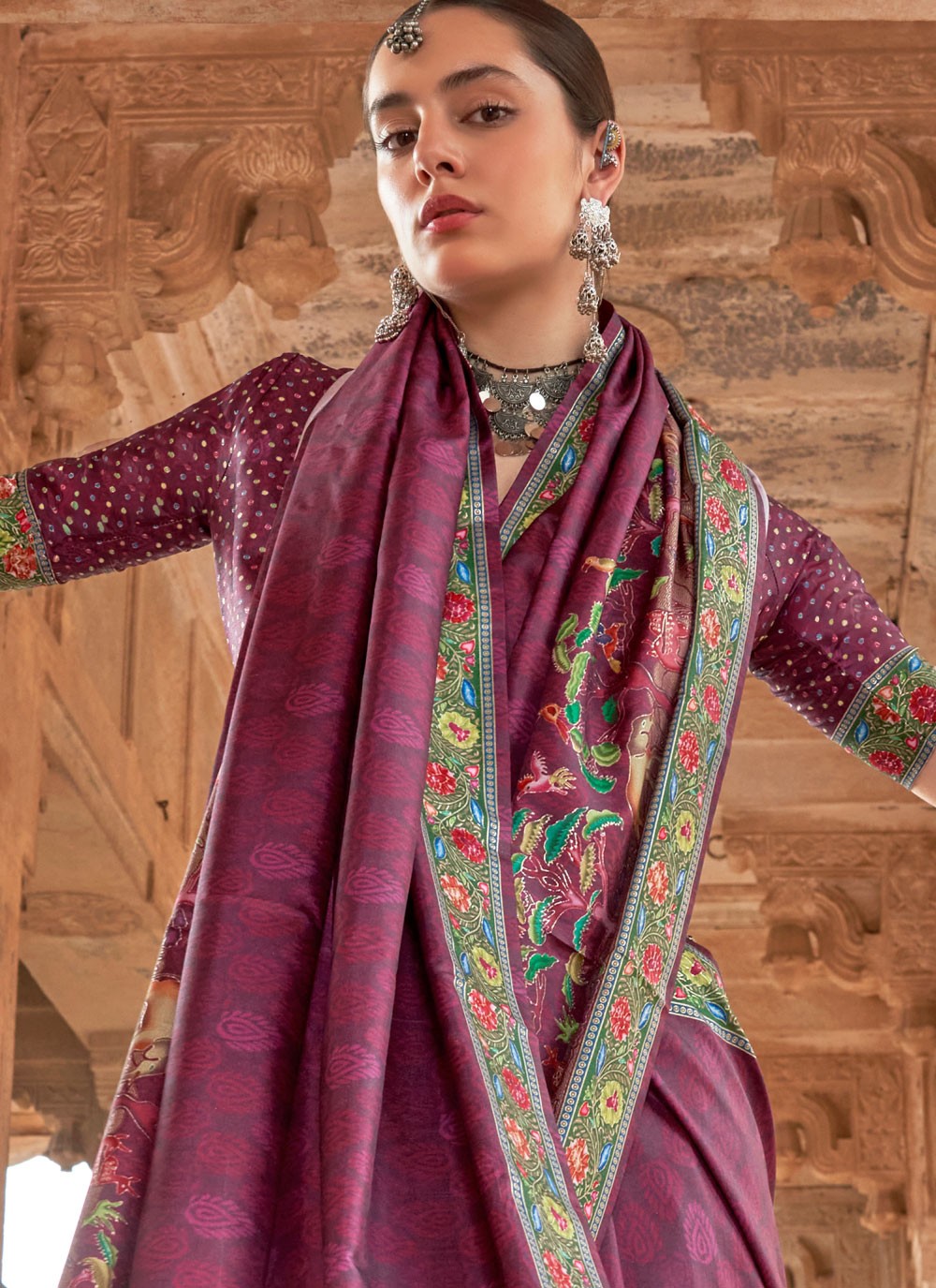 Purple Silk Classic Saree Printed S19653