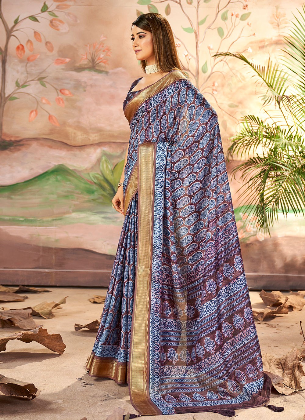 Printed Silk Purple Contemporary Saree S15375