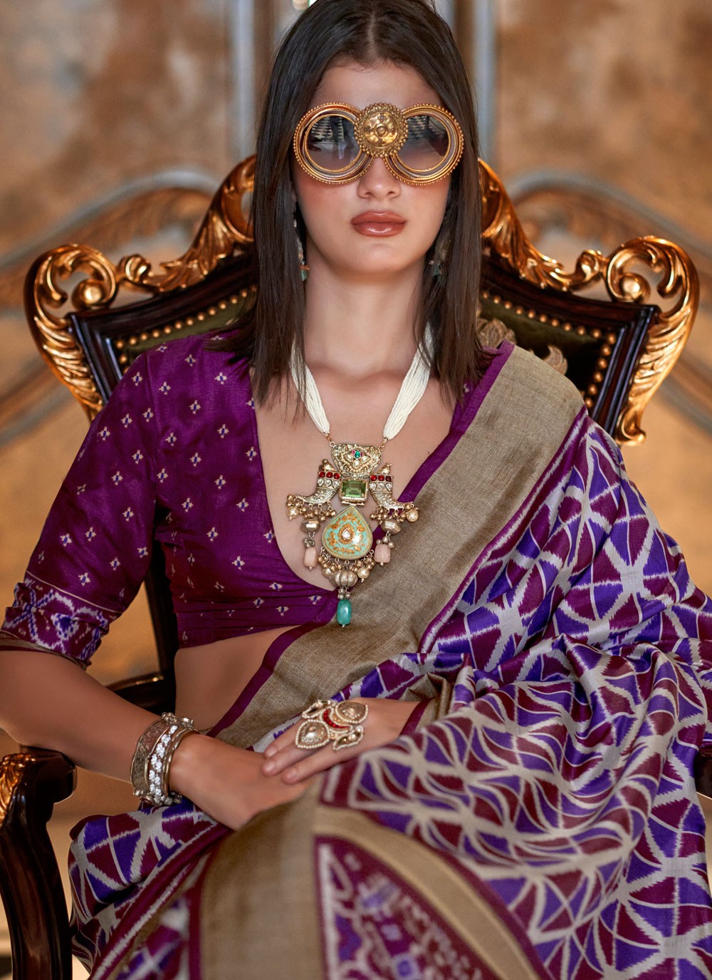 Purple Silk Classic Saree Printed S20348