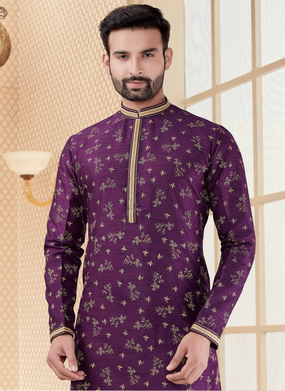 Digital Print Silk Purple Kurta - M5609