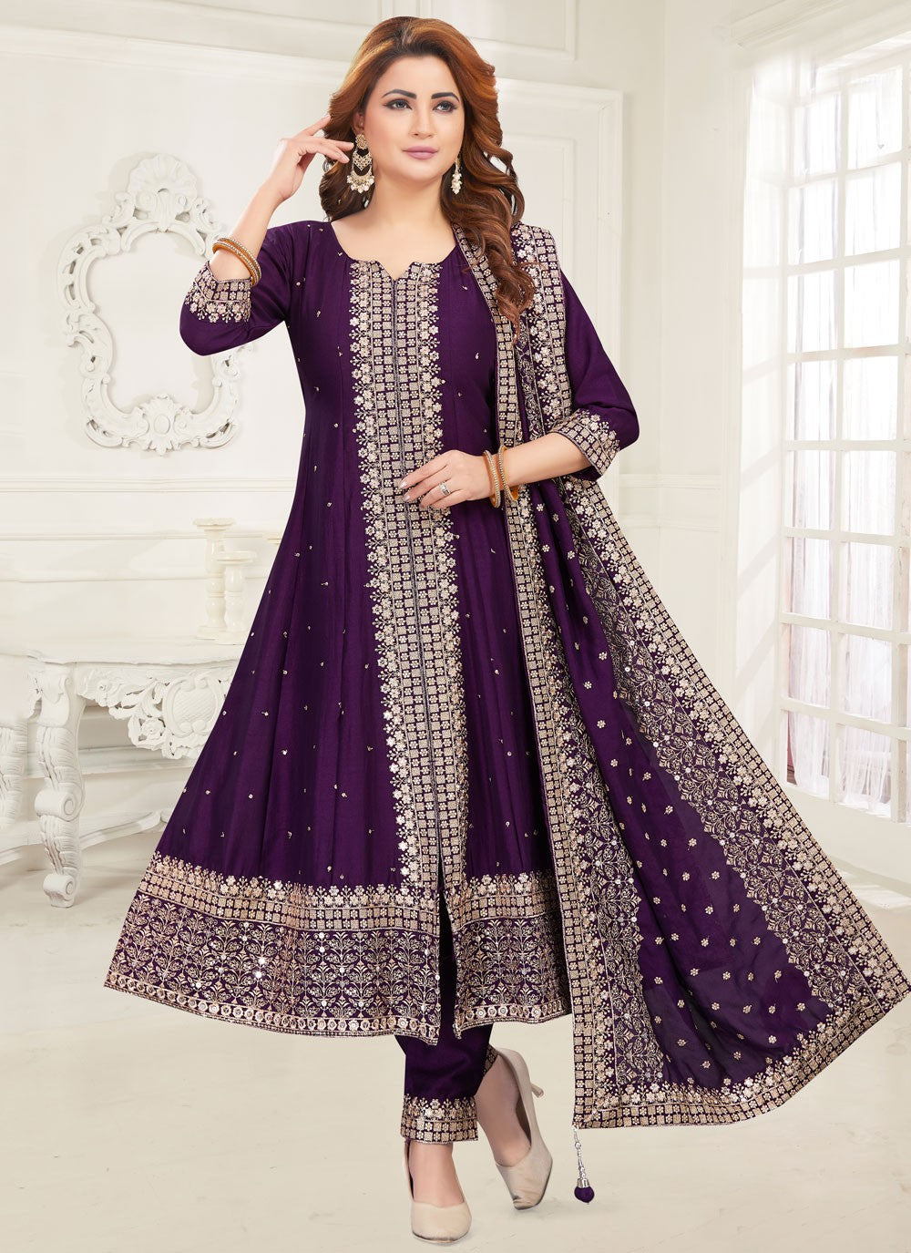 Anarkali Embroidered Purple T6649