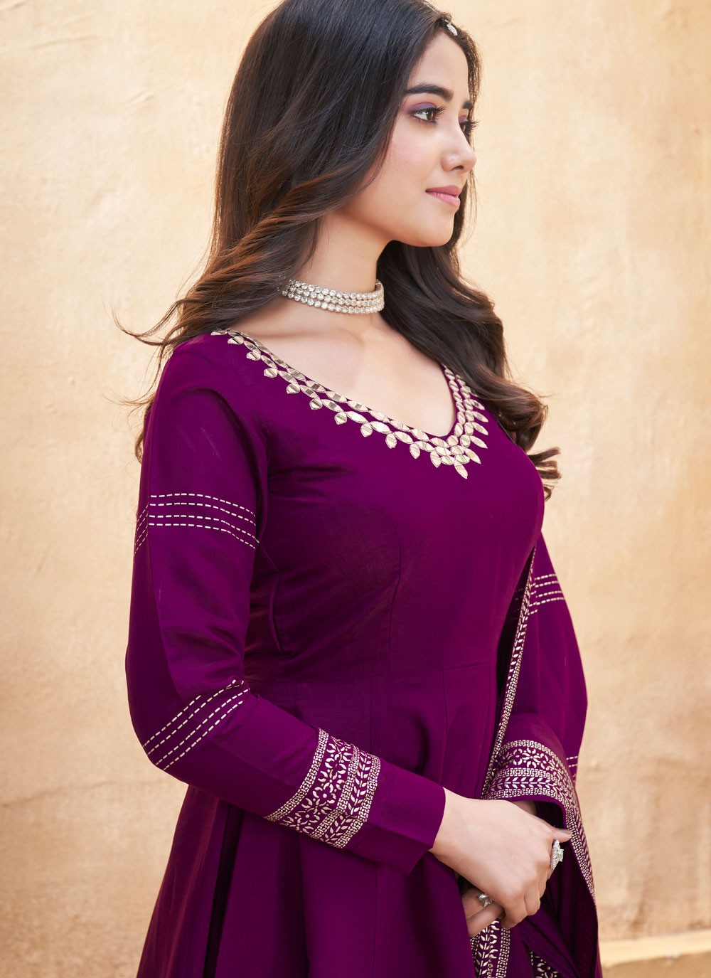 Salwar Suit Foliage Prints Purple Silk T5472