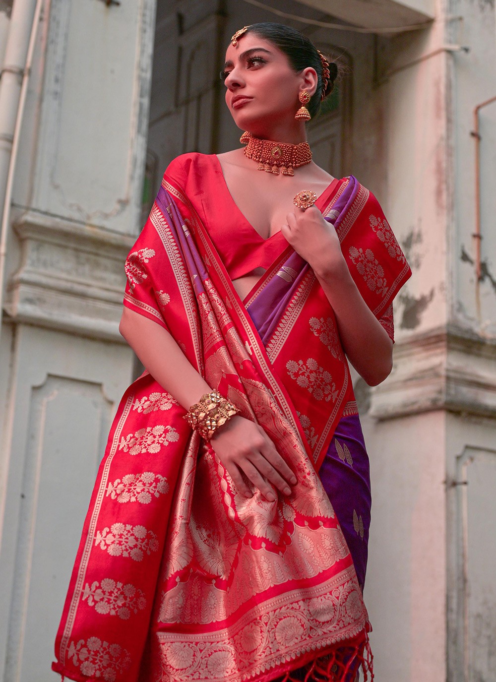 Weaving Zari Banarasi Silk Purple Saree S14254