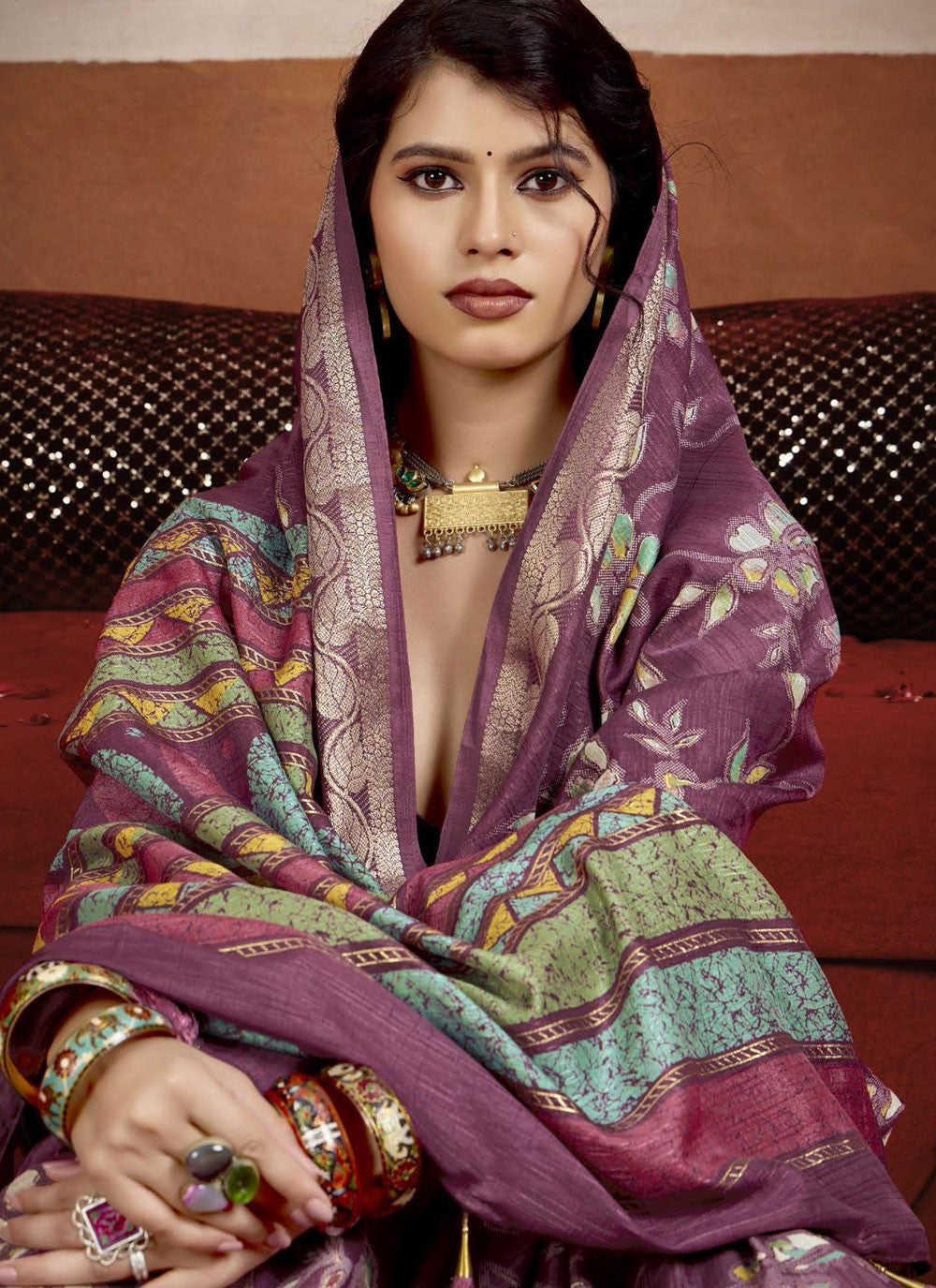 Purple Silk Traditional Saree Printed, Weaving Zari S16251